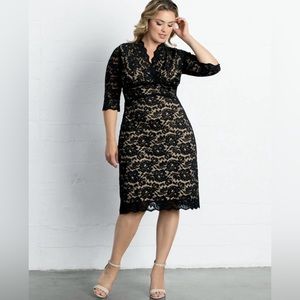 NWT Kiyonna Scalloped Boudoir Lace Dress, Black/Nude, 1X